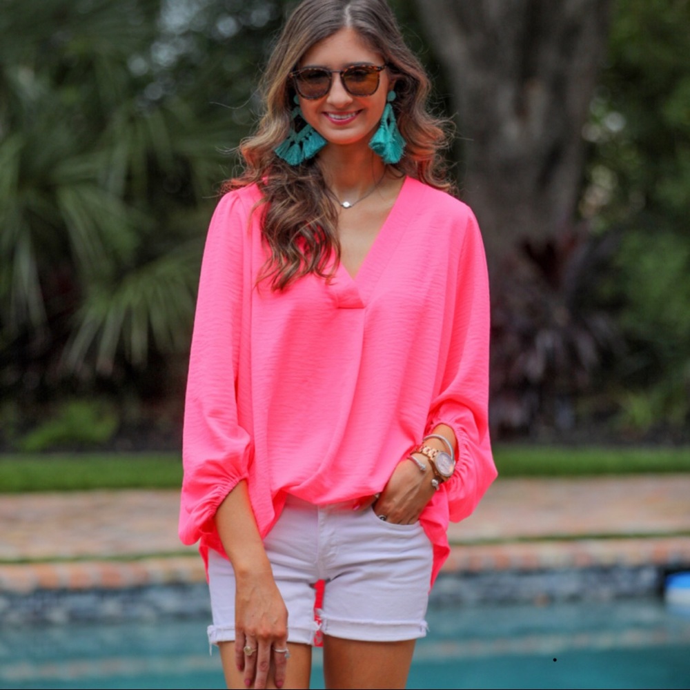 Neon Pink Balloon Sleeve Top